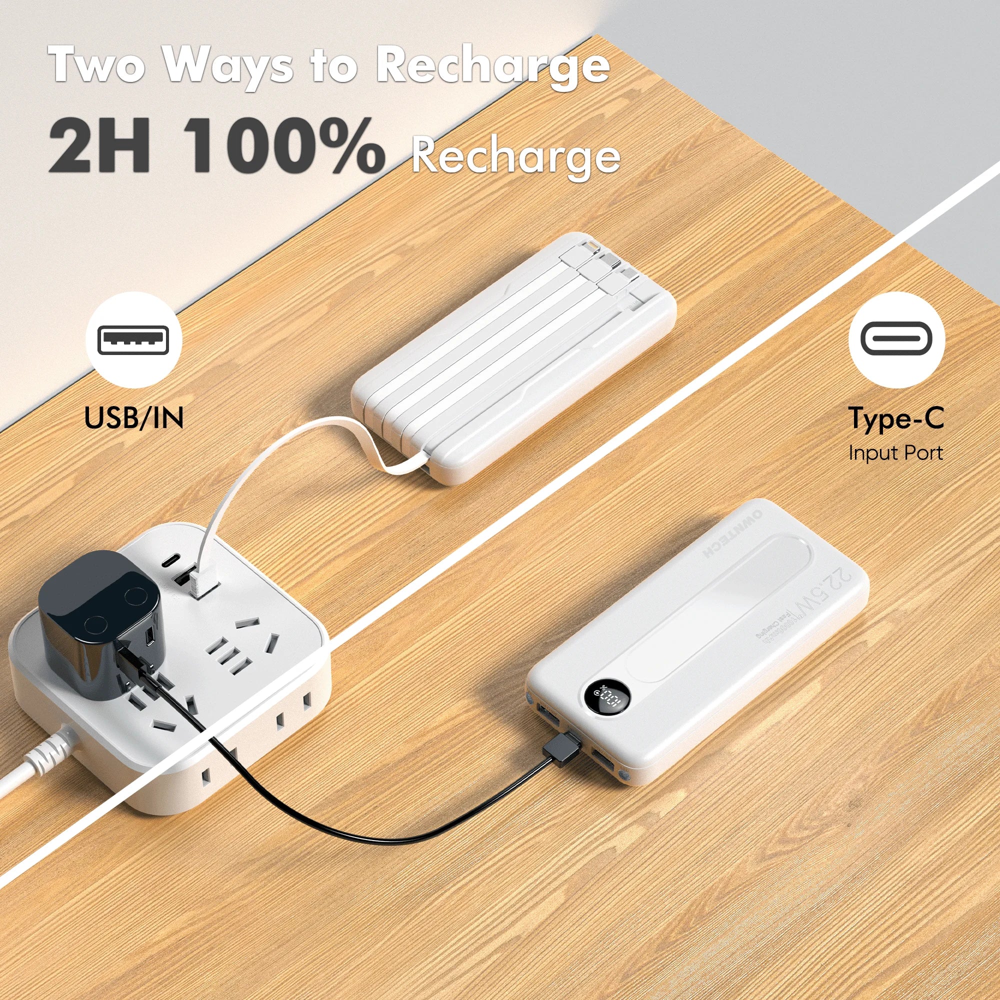 10000Mah Portable Charger with Built-In Cables, 22.5W Fast Charging, USB-C Power Bank, LED Display, Compatible with Iphone 16/15/14, Samsung & Android Phones (White)