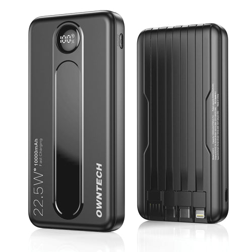 10000Mah Portable Charger with Built-In Cables, 22.5W Fast Charging, USB-C Power Bank, LED Display, Compatible with Iphone 16/15/14, Samsung & Android Phones (Black)