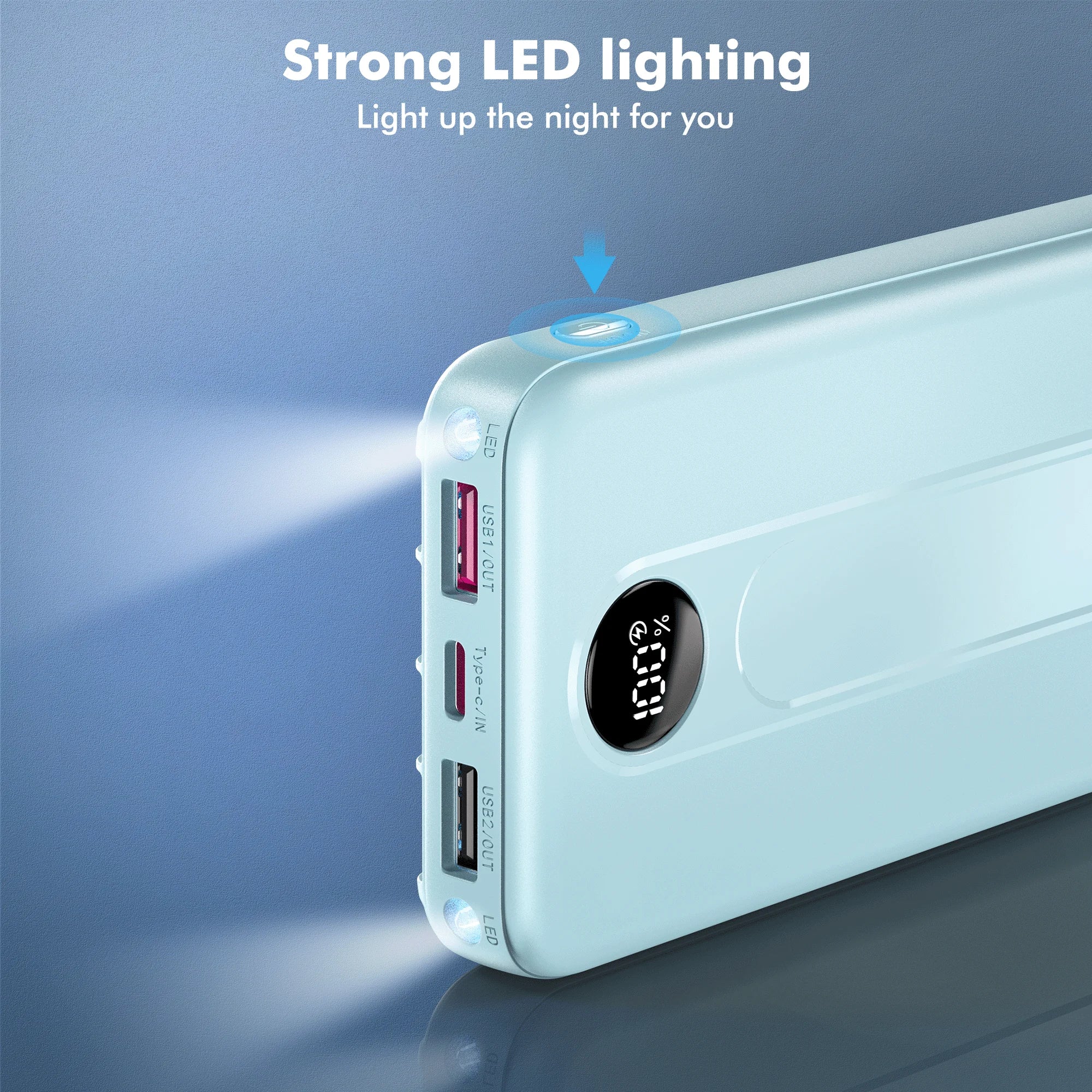 10000Mah Portable Charger with Built-In Cables, 22.5W Fast Charging, USB-C Power Bank, LED Display, Compatible with Iphone 16/15/14, Samsung & Android Phones (Blue)