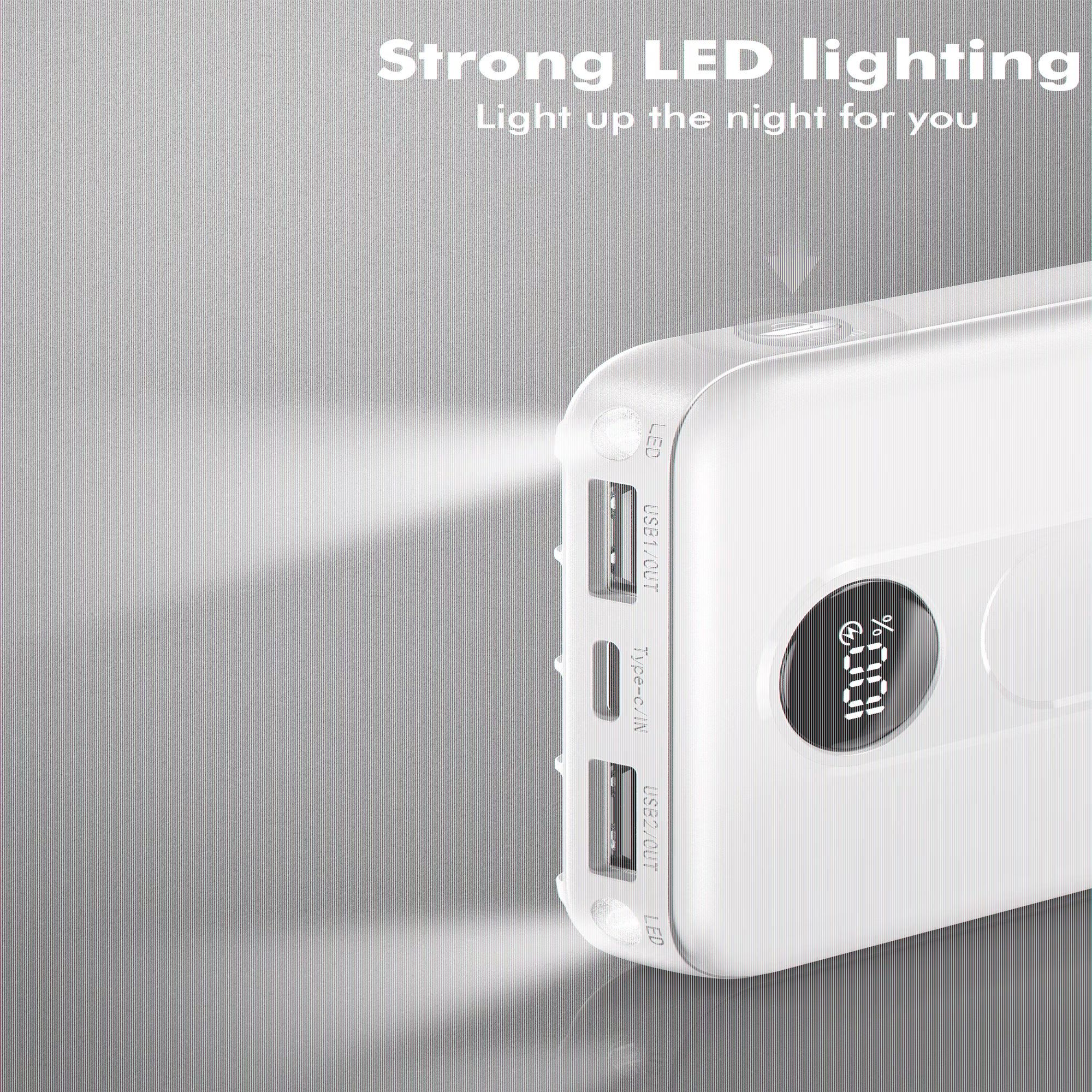 10000Mah Portable Charger with Built-In Cables, 22.5W Fast Charging, USB-C Power Bank, LED Display, Compatible with Iphone 16/15/14, Samsung & Android Phones (White)