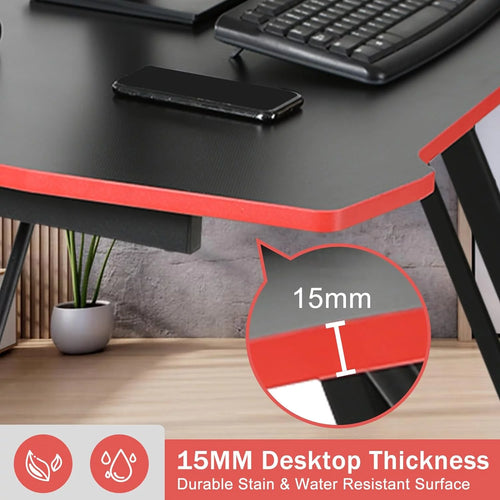 47 Inch Gaming Desk Z-Shaped Computer Desk Home Office Desk with Headphone Hook, Red