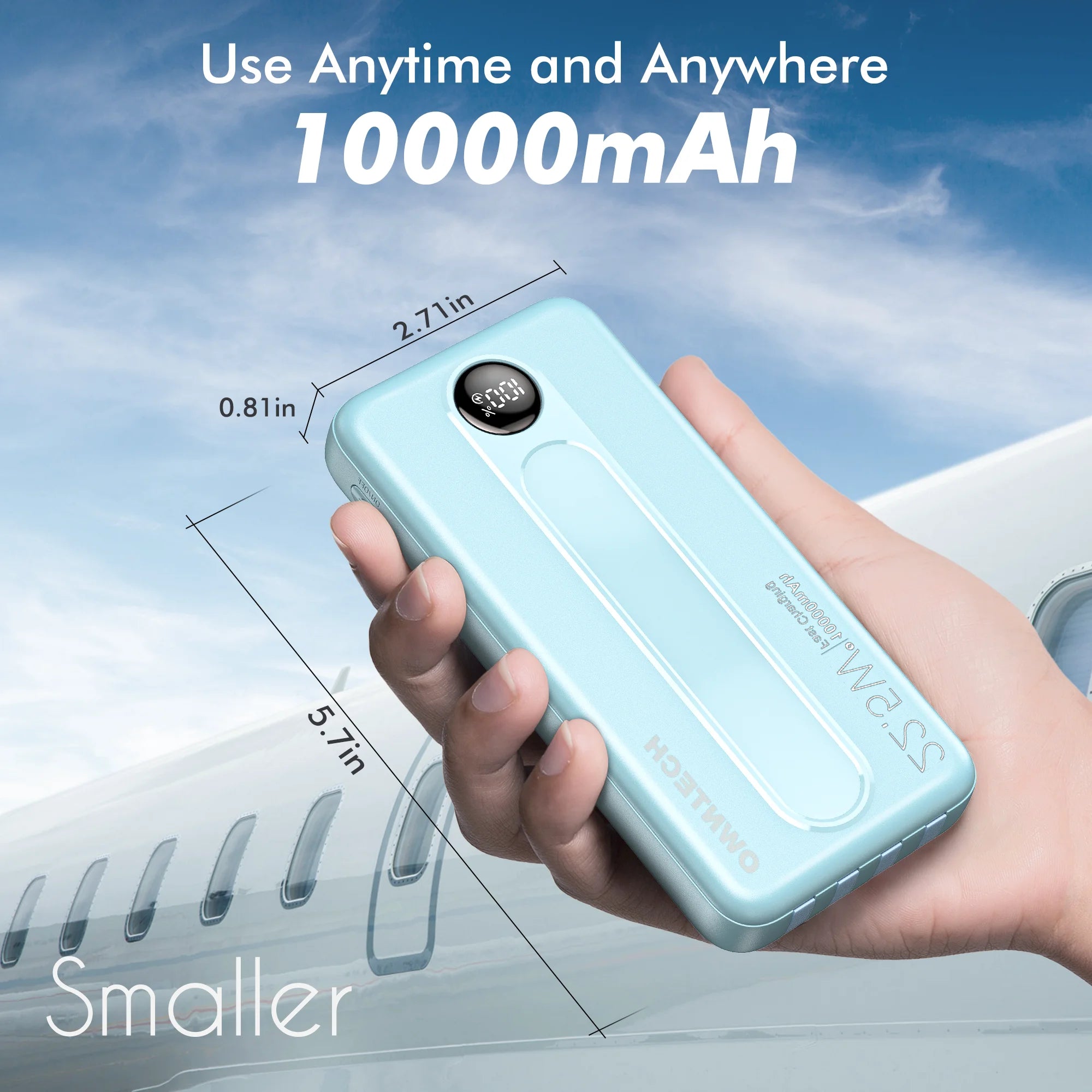 10000Mah Portable Charger with Built-In Cables, 22.5W Fast Charging, USB-C Power Bank, LED Display, Compatible with Iphone 16/15/14, Samsung & Android Phones (Blue)