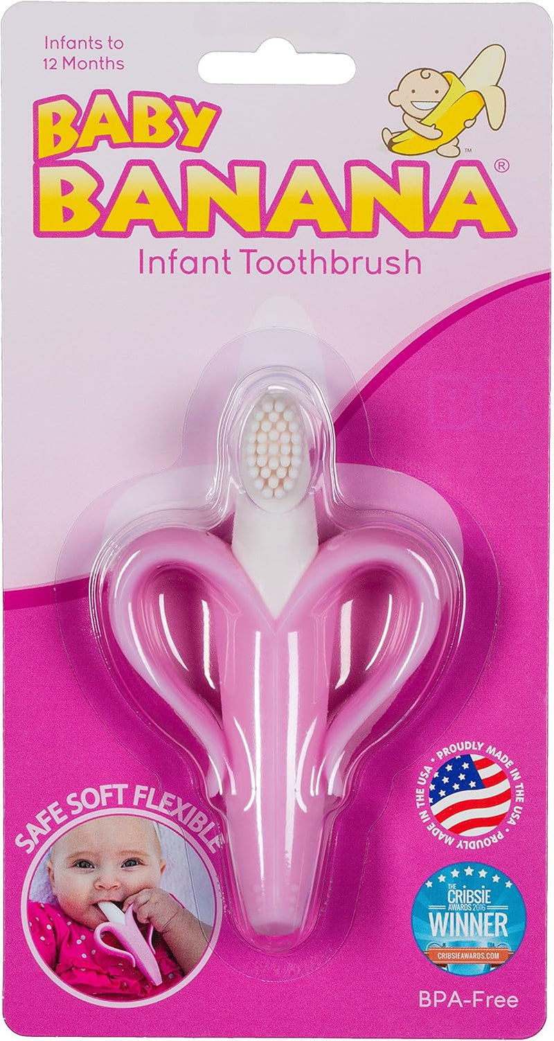 ®Pink Teether-Toothbrush, Infant to Toddler, Made in USA, Butter-Soft Bristles for Gums and Teeth, Bendable Food Grade Silicone, Family-Owned Buisness since 2009, 11 Million+ Sold